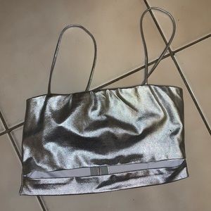 Metallic silver crop tank